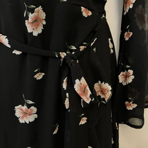 Missguided Women Black Floral Wrap Dress 14 Ruffle Boho Whimsigoth Cottagecore - Picture 3 of 9